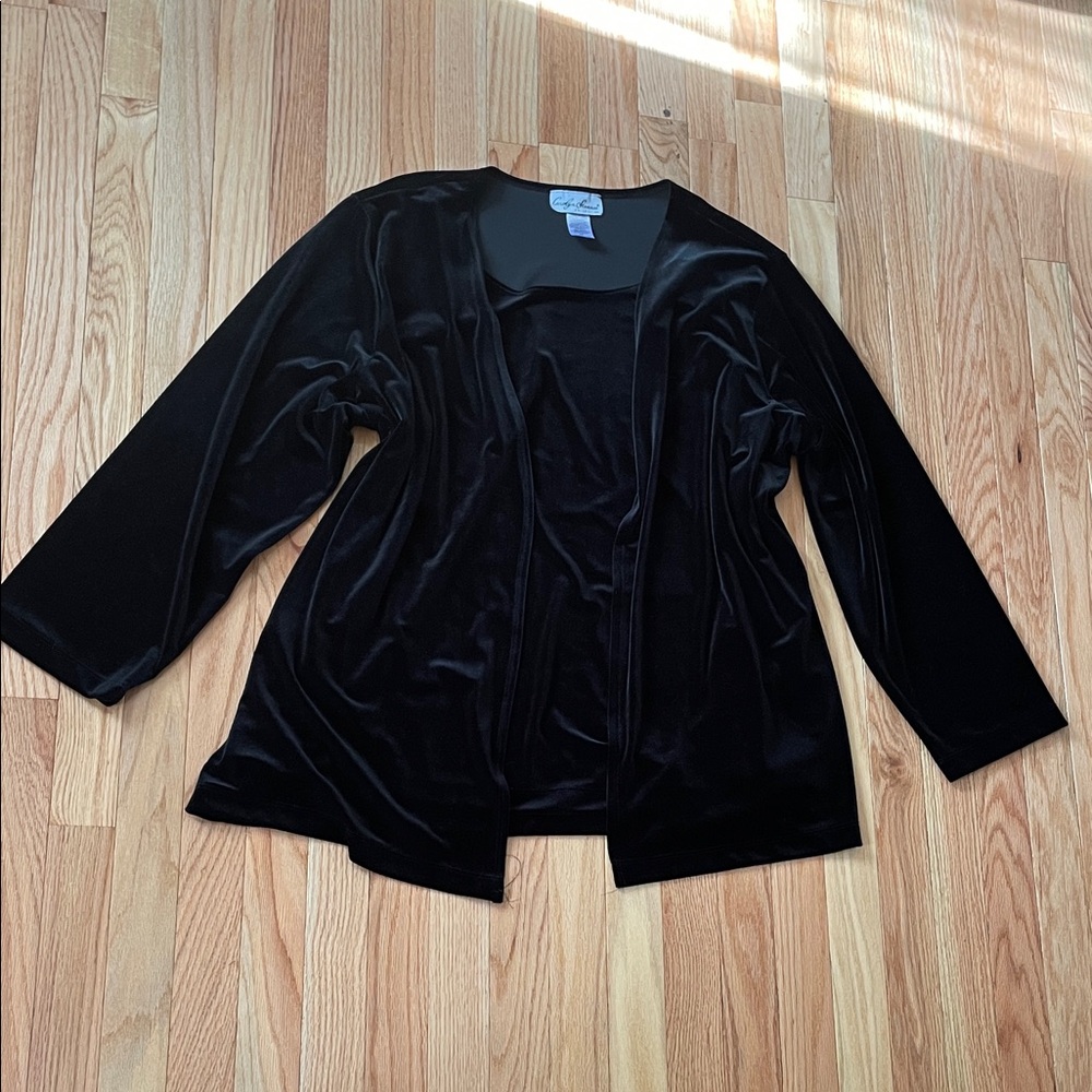 Carolyn Strauss Collection 2 in 1 Cardigan Top Womens 2X Black Velvet Mature
